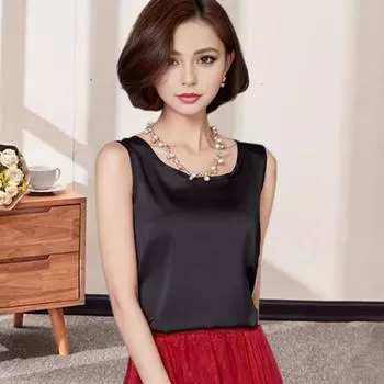 Женский летний жилет с круглым вырезом без рукавов, свободный пуловер, топы, однотонные топы из гладкой ткани, повседневная одежда 2XL шампанского