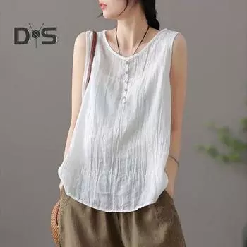 Женский летний жилет с круглым вырезом, без рукавов, с пуговицами, декор, топы на бретелях, сплошной цвет, свободный крой, тонкая камзол, уличная одежда 2XL белый