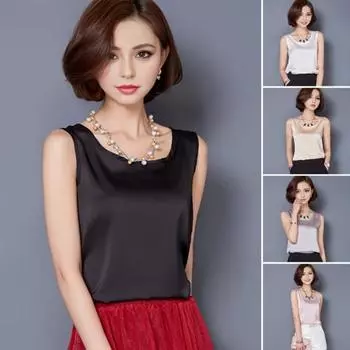 Женский летний жилет с круглым вырезом без рукавов, свободный цветной пуловер, однотонные топы из гладкой ткани на каждый день 2XL шампанского