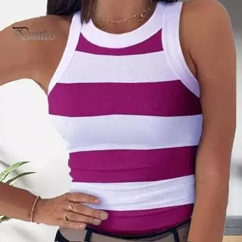 Женский летний жилет с круглым вырезом без рукавов, облегающий жилет, полосатый топ с принтом, высокоэластичный летний сексуальный жилет с цифровым принтом, топы S серый