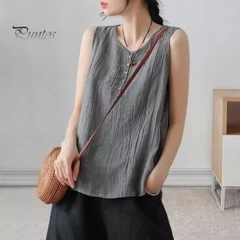 Женский летний жилет с круглым вырезом, без рукавов, с пуговицами, декор, топы на бретелях, сплошной цвет, свободный крой, тонкая камзол, уличная одежда 2XL белый