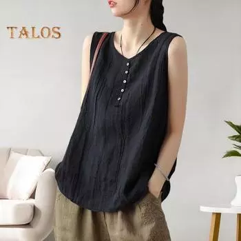 Женский летний жилет с круглым вырезом, без рукавов, с пуговицами, декор, топы на бретелях, сплошной цвет, свободный крой, тонкая камзол, уличная одежда 2XL белый