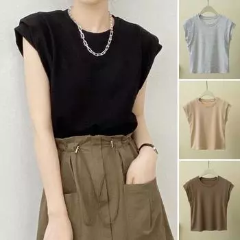 Женский летний жилет с круглым вырезом, небольшой сложенный жилет с летающими рукавами, однотонные облегающие короткие топы L хаки
