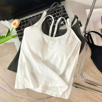 Женский летний жилет с U-образным вырезом без рукавов, с перекрестными лямками на спине, жилет, топы с подушечками на груди, тонкий чёрный