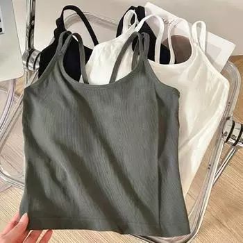 Женский летний жилет с U-образным вырезом, без рукавов, с перекрещенными бретелями на спине, жилет, топы с подушечками на груди, облегающие однотонные топы, уличная одежда чёрный