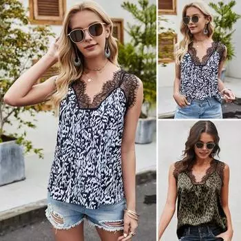 Женский летний жилет с v-образным вырезом, полые кружевные топы без рукавов на бретельках с леопардовым принтом, свободные топы на бретелях XL белый