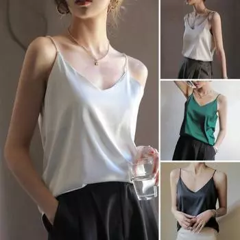 Женский летний жилет с v-образным вырезом без рукавов, свободный жилет на бретелях, сплошной цвет, повседневная бретелька, уличная одежда M абрикосовый
