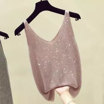 Женский летний жилет с v-образным вырезом на бретельках без рукавов, топы с декором Hot Drill, сплошной цвет, свободный крой зелёный