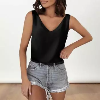 Женский летний жилет с v-образным вырезом, однотонные топы без рукавов, свободные атласные топы на бретельках, универсальная повседневная одежда S