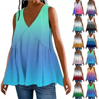 Женский летний жилет с v-образным вырезом, свободная рубашка с принтом, повседневный топ без рукавов с рюшами M