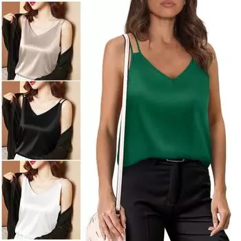 Женский летний жилет с v-образным вырезом, однотонные топы без рукавов, свободный крой, бретельки из гладкой ткани, повседневные пуловеры, топы 2XL белый