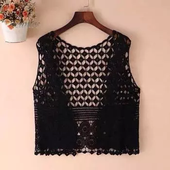 Женский летний жилет с вырезом в стиле ретро, вязаный крючком без рукавов, свободный однотонный тонкий кардиган с открытой вышивкой, повседневная верхняя одежда, пальто, топ абрикосовый