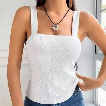 Женский летний жилет с жаккардовым плетением на бретельках, однотонный топ S белый