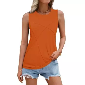 Женский летний жилет, свободная плиссированная рубашка с круглым вырезом, повседневный топ без рукавов XXXL шафрановый