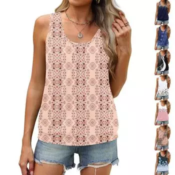 Женский летний жилет, свободная плиссированная рубашка с круглым вырезом, повседневный топ без рукавов L бежевый