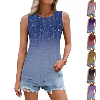 Женский летний жилет, свободная плиссированная рубашка с круглым вырезом, повседневный топ без рукавов L чёрный