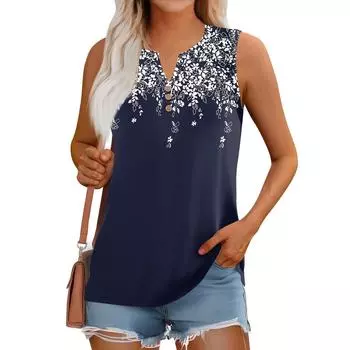 Женский летний жилет, свободный, однотонный, с пуговицами, V-образным вырезом, повседневная рубашка без рукавов S тёмно-синий