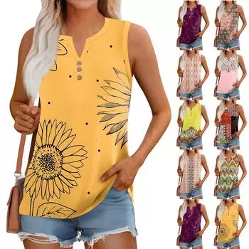 Женский летний жилет, свободный, однотонный, с пуговицами, V-образным вырезом, повседневная рубашка без рукавов L