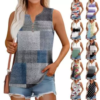 Женский летний жилет, свободный, однотонный, с пуговицами, V-образным вырезом, повседневная рубашка без рукавов L бежевый