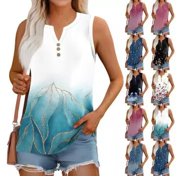 Женский летний жилет, свободный, однотонный, с пуговицами, V-образным вырезом, повседневная рубашка без рукавов L бежевый