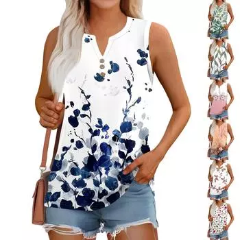 Женский летний жилет, свободный, однотонный, с пуговицами, V-образным вырезом, повседневная рубашка без рукавов L синий