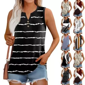 Женский летний жилет, свободный, однотонный, с пуговицами, V-образным вырезом, повседневная рубашка без рукавов L бежевый