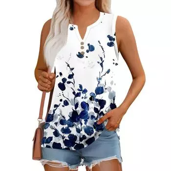 Женский летний жилет, свободный, однотонный, с пуговицами, V-образным вырезом, повседневная рубашка без рукавов S зелёный