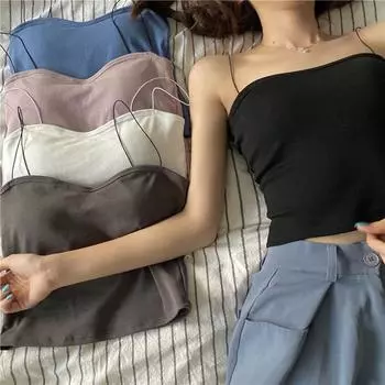 Женский летний жилет, топы без рукавов, хлопковое бюстье, мягкие эластичные моющиеся износостойкие бюстгальтеры, укороченный топ, бесшовные футболки без косточек one size белый