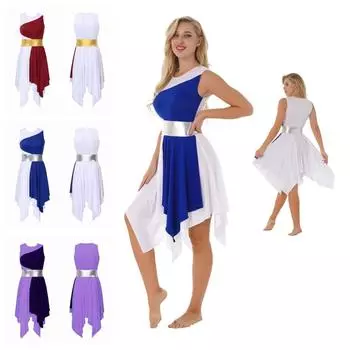 Женский лирический танцевальный костюм без рукавов, платье с вырезами, асимметричная шифоновая юбка, трико, балетное боди S синий