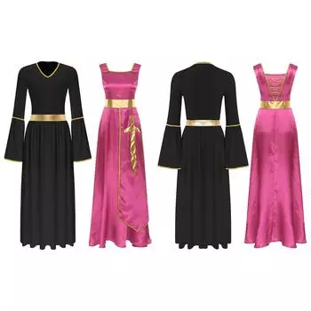 Женский литургический танцевальный костюм с квадратным вырезом без рукавов, макси-платье для церковных богослужений, выступлений, духовных мероприятий S горячий розовый/чёрный