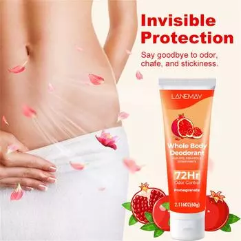 Женский лосьон-дезодорант с гранатом используется для пупка и подмышек, чтобы увлажнить и дезодорировать кожу, предотвратить трение и оставить аромат.