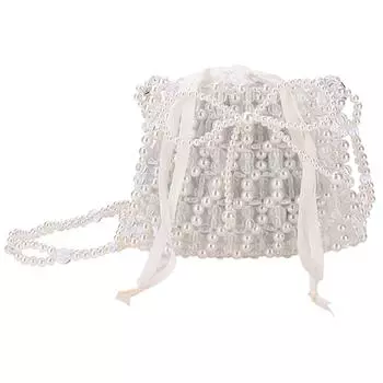 Женский маленький кошелек с бисером, сумка через плечо с полым бантом, тканый жемчуг ручной работы, изысканный элегантный блестящий женский кошелек для монет белый