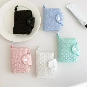 Женский маленький кошелек, смятая сумка для карт, детский кошелек для монет, застежка-кнопка, портативный держатель для карт, простая сумка для хранения помады чёрный