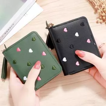 Женский маленький кошелек, женский мини-кошелек с кисточками, милый короткий кошелек на молнии, милый кошелек из искусственной кожи, женский кошелек для рук Cartera красный