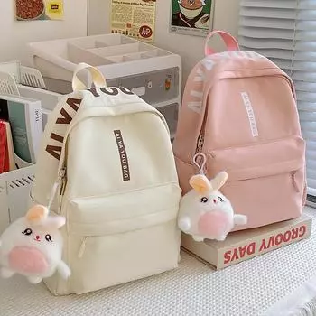 Женский маленький рюкзак, детский студенческий школьный рюкзак с буквенным принтом чёрный