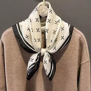 Женский маленький шелковый квадратный шарф, осенне-зимняя теплая шаль двойного назначения чёрный