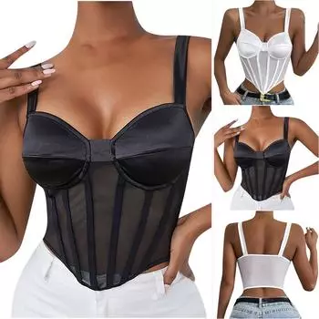 Женский маленький жилет с завернутой грудью, облегающий жилет с талией и плечами S чёрный