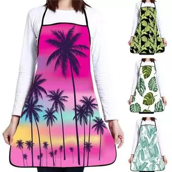 Женский маслостойкий фартук без рукавов с принтом листьев подорожника, водонепроницаемый кухонный фартук для приготовления пищи зелёный