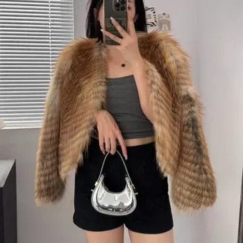 Женский мех, меховой топ, лисья шерсть, автомобильные полоски, настоящие волосы, женское короткое пальто, темперамент знаменитости, тонкое пальто average size фиолетовый