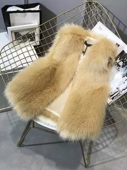 Женский меховой жилет, осенне-зимнее пальто из искусственного лисьего меха, женская уличная повседневная теплая куртка без рукавов из искусственного лисьего меха, верхняя одежда S чёрный