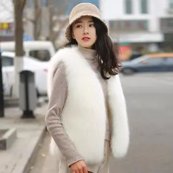 Женский меховой жилет, осенний женский жилет, пальто из искусственного лисьего меха, теплая белая, черная, серая куртка, пальто без рукавов большого размера 3XL S белый