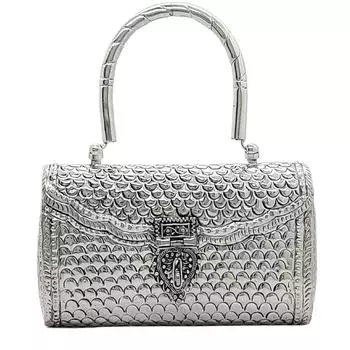 Женский металлический клатч с серебристой ручкой