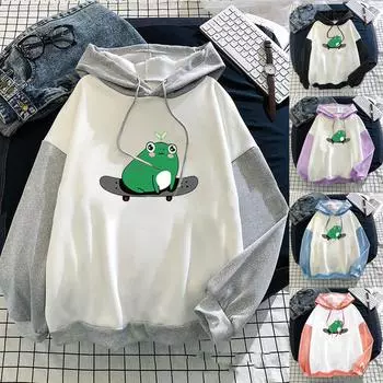 Женский милый бархатный свитер с капюшоном с длинными рукавами и принтом скейтборда L чёрный