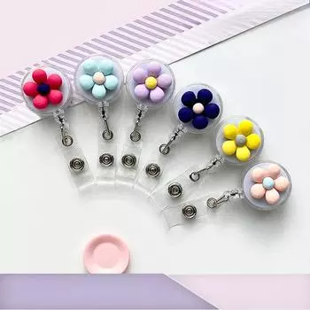 Женский милый цветок выдвижной значок катушка для удостоверения личности шнурок для имени белый воротник держатель для бейджа катушки брелок держатель для карт аксессуары