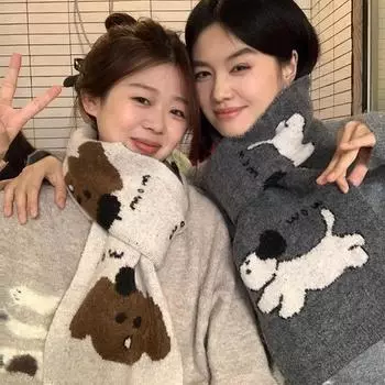 Женский милый дизайн, универсальный, нишевый, собака, мультфильм, осень и зима, теплая атмосфера, парный шарф, утолщенный 182*24cm