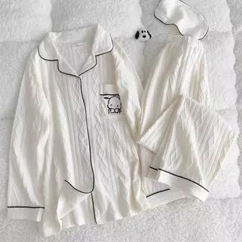 Женский милый кардиган с рисунком из мультфильма, пижамный комплект – длинный рукав и брюки, идеально подходит для весны и осени, можно носить как в помещении, так и на улице Large