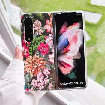 Женский милый красочный чехол для телефона с цветочным рисунком для Samsung Galaxy Z Fold 3 5g, прозрачный жесткий чехол для ПК для Z Fold3 For Samsung Z Fold 3