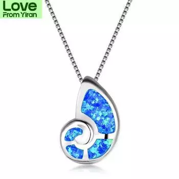 Женский милый кулон в виде улиток из стерлингового серебра 925 пробы, синие, белые, огненные опаловые ожерелья для женщин, ожерелье в виде ракушки, подарки для девочек