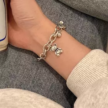 Женский милый милый медведь девичий браслет с украшением на руку One Size серебряный
