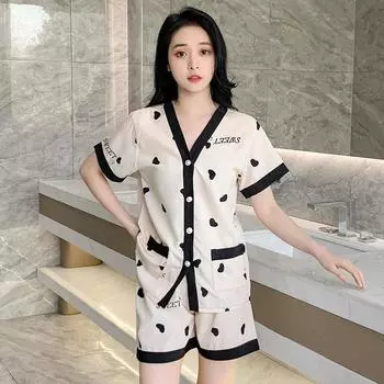 Женский милый пижамный комплект с принтом Love Shape, пижама с коротким рукавом, одежда для сна, домашняя одежда для отдыха, пижамы для женщин M